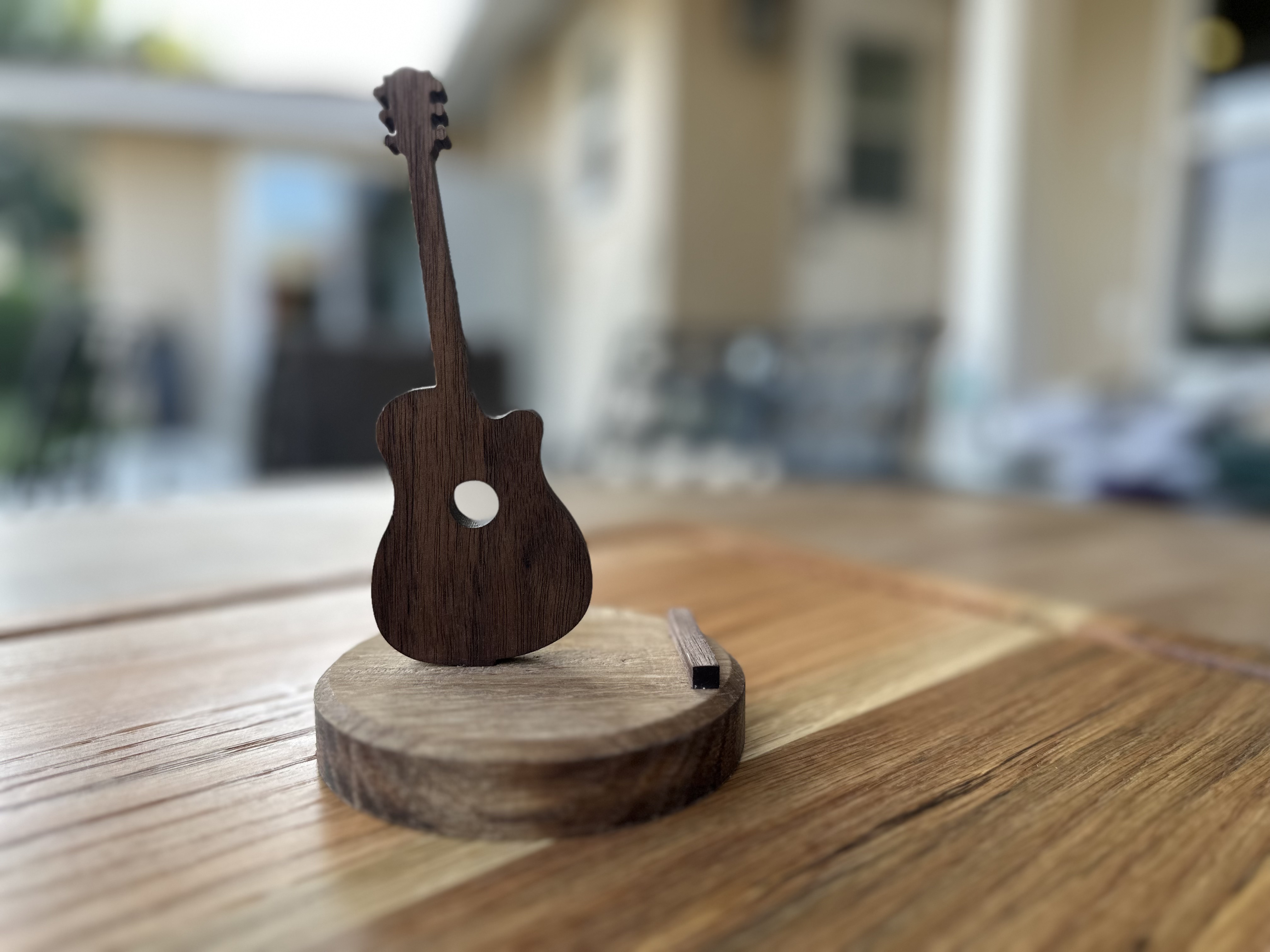 walnut guitar phone stand