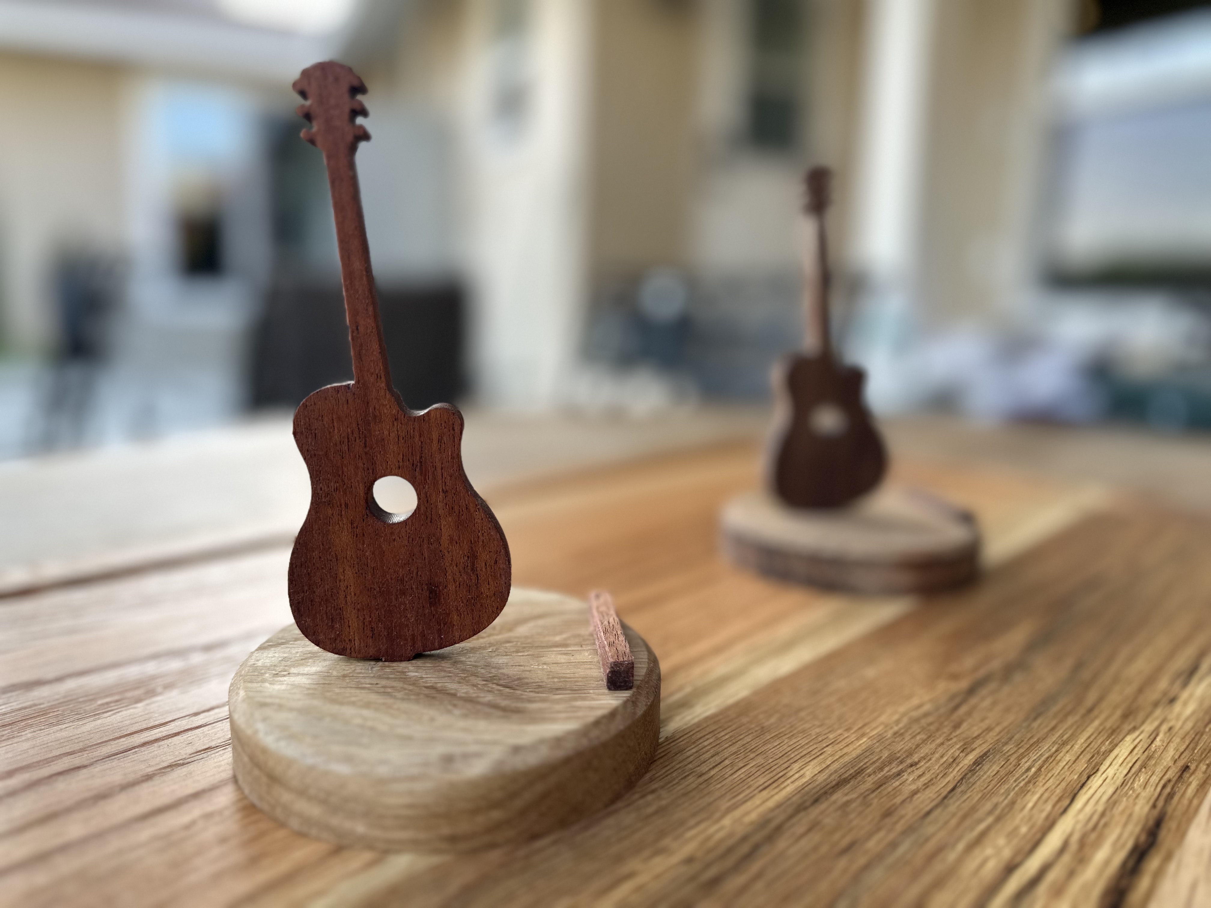 walnut guitar phone stand